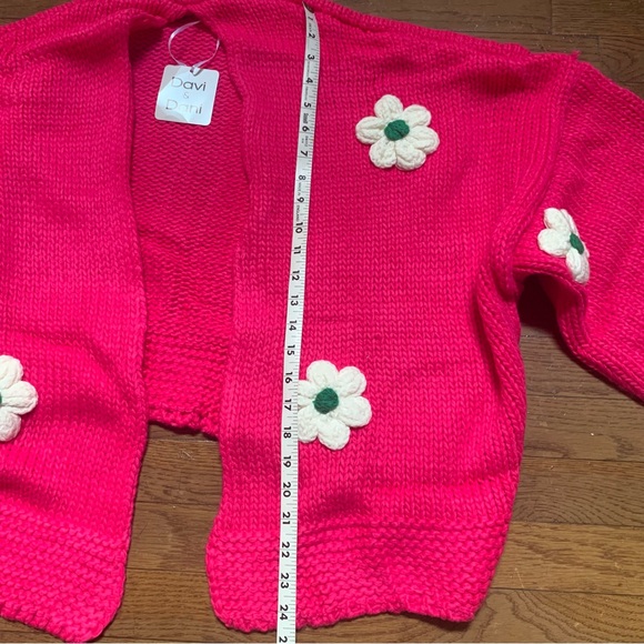 Womens Davi & Dani Floral Appliqué Cardigan Sweater | 3XL | Neon Hot Pink NEW!! - Picture 11 of 12